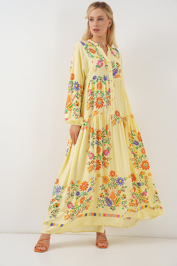 BGD Women Authentic Patterned Hijab Dress - Yellow - Hammond