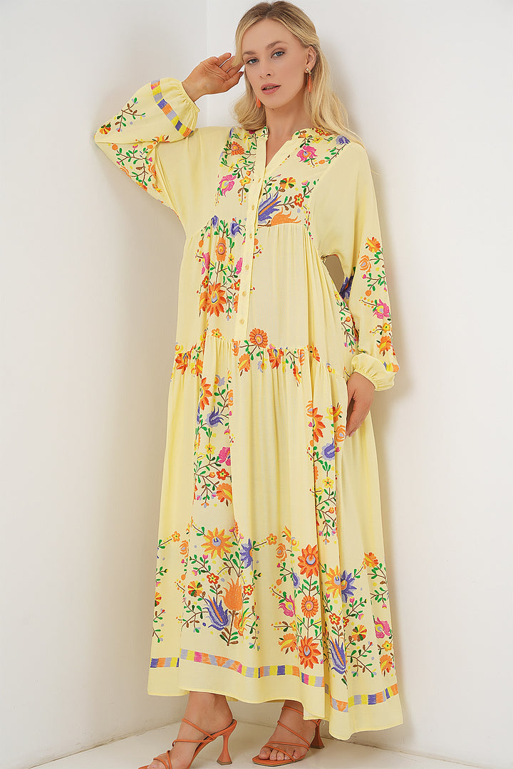 BGD Women Authentic Patterned Hijab Dress - Yellow - Hammond