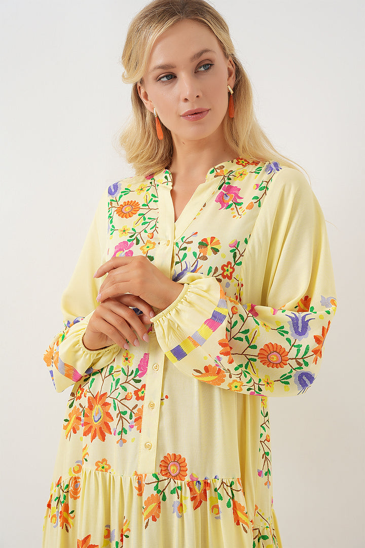BGD Women Authentic Patterned Hijab Dress - Yellow - Hammond