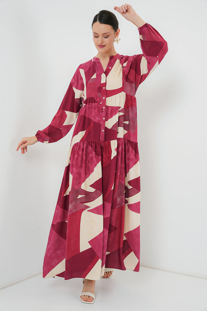 BGD Women Authentic Patterned Hijab Dress - Burgundy - Charlotte