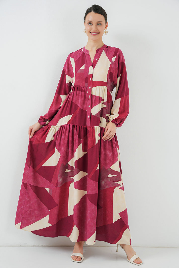 BGD Women Authentic Patterned Hijab Dress - Burgundy - Charlotte