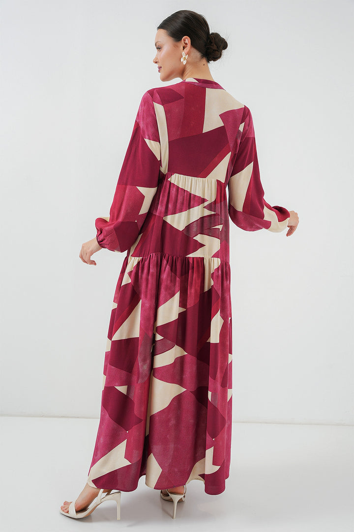 BGD Women Authentic Patterned Hijab Dress - Burgundy - Charlotte