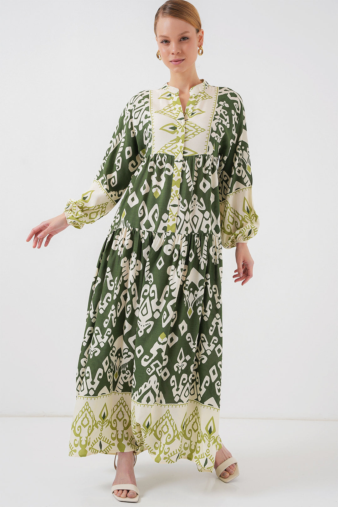 BGD Women Authentic Patterned Hijab Dress - B. Khaki - Città di Castello