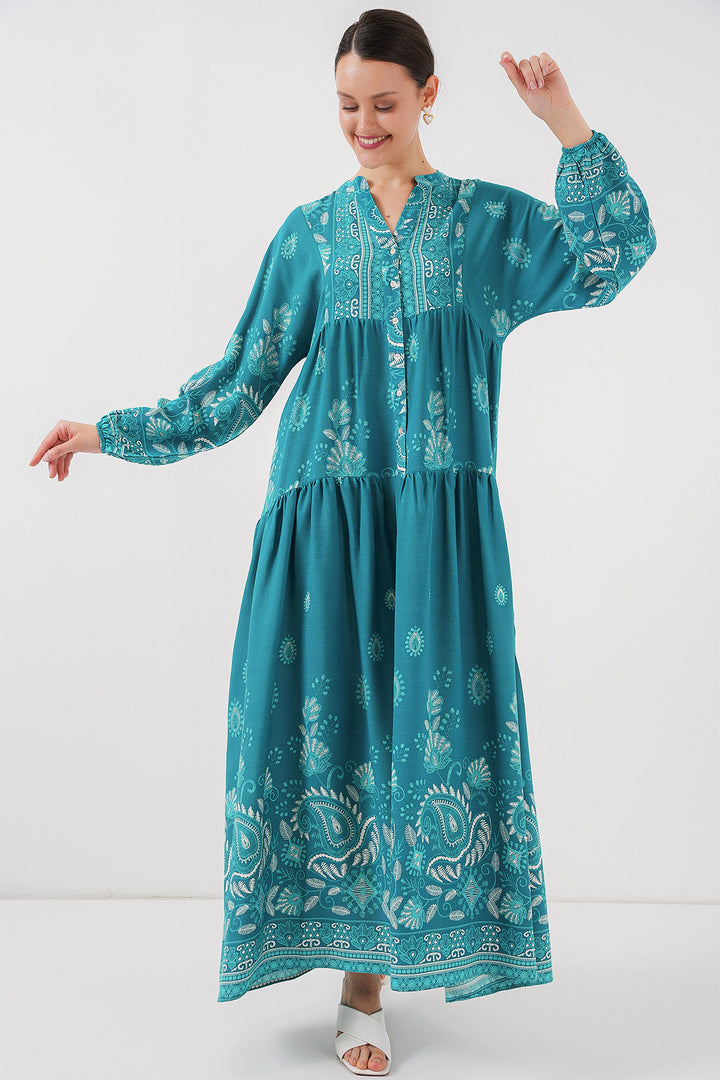 BGD Women Authentic Patterned Hijab Dress - B.Turquoise - Meppel