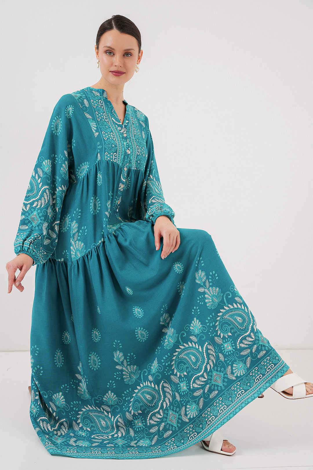 BGD Women Authentic Patterned Hijab Dress - B.Turquoise - Meppel