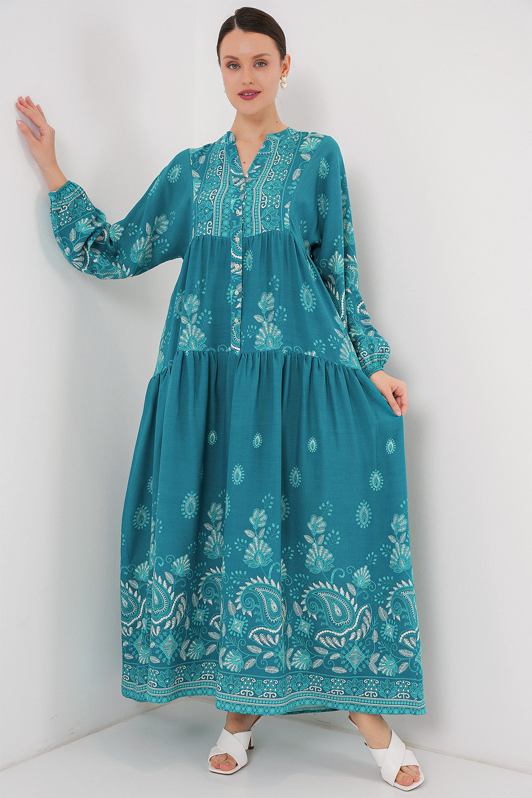 BGD Women Authentic Patterned Hijab Dress - B.Turquoise - Meppel