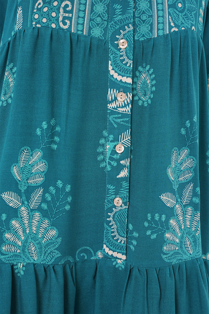 BGD Women Authentic Patterned Hijab Dress - B.Turquoise - Meppel