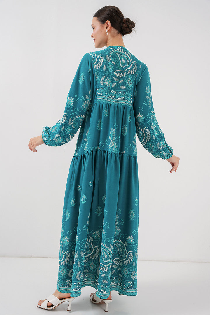 BGD Women Authentic Patterned Hijab Dress - B.Turquoise - Meppel
