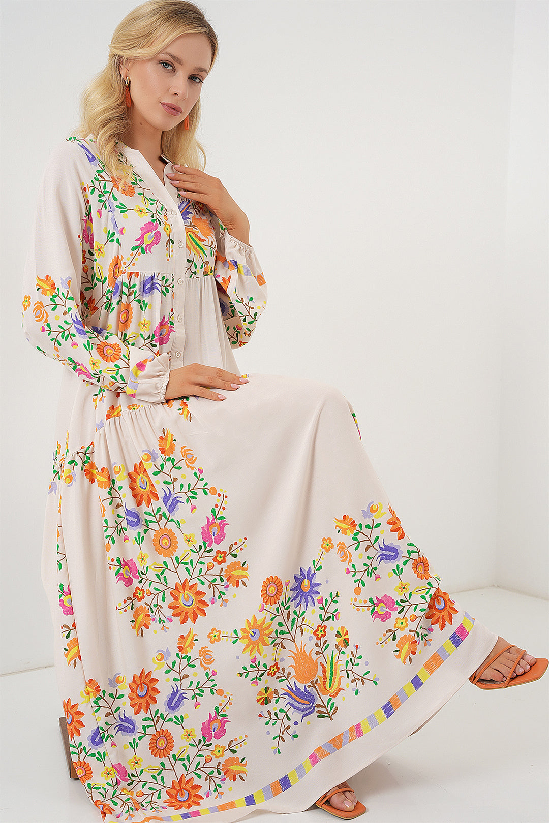 BGD Women Authentic Patterned Hijab Dress - B. Orange - Singen