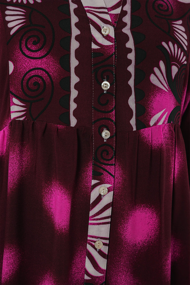 BGD Women Authentic Patterned Hijab Dress - Burgundy - Fuchsia - Courbevoic