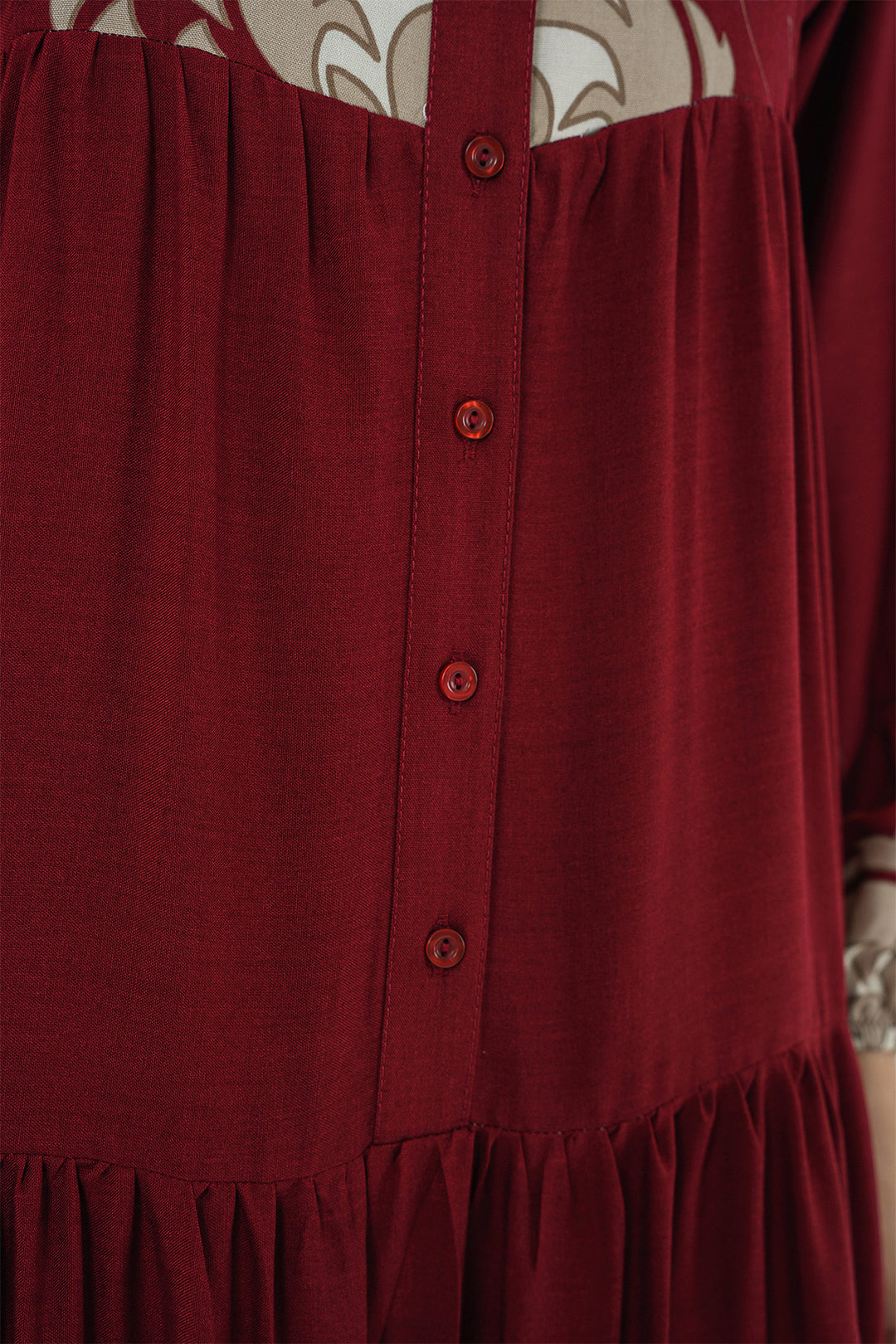 BGD Women Authentic Patterned Hijab Dress - Burgundy - Plano