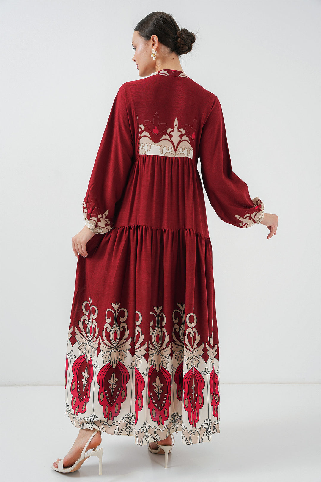 BGD Women Authentic Patterned Hijab Dress - Burgundy - Plano