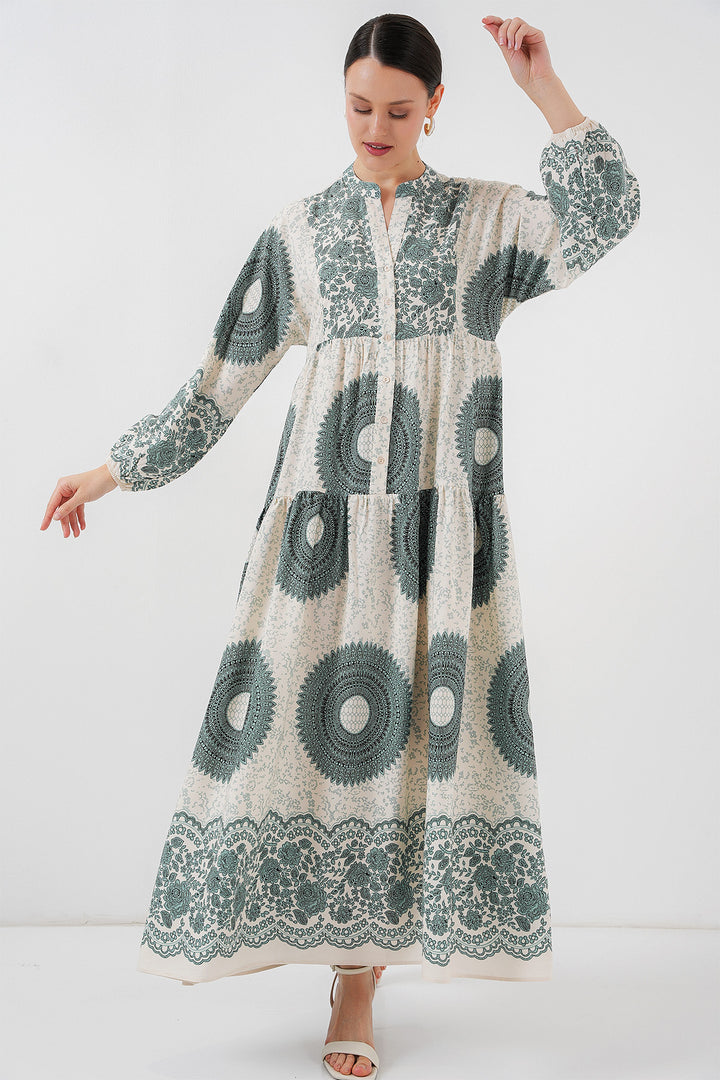 BGD Women Authentic Patterned Hijab Dress - C. Çağla - White Rock