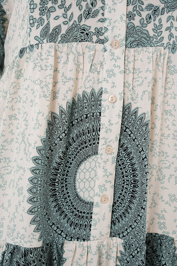 BGD Women Authentic Patterned Hijab Dress - C. Çağla - White Rock