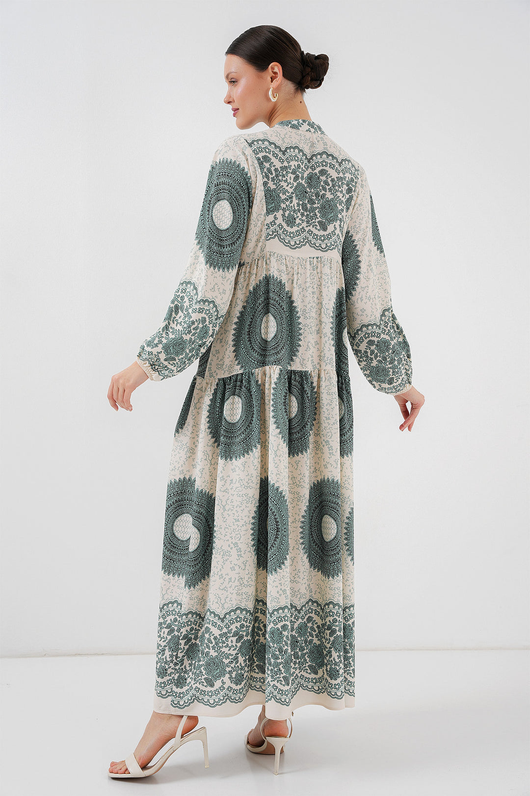 BGD Women Authentic Patterned Hijab Dress - C. Çağla - White Rock
