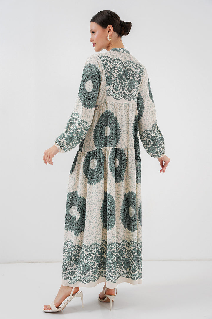 BGD Women Authentic Patterned Hijab Dress - C. Çağla - White Rock