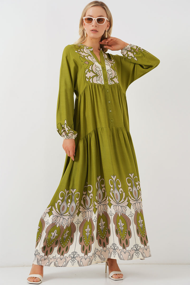 BGD Women Authentic Patterned Hijab Dress - Chartreuse Green - Worthing