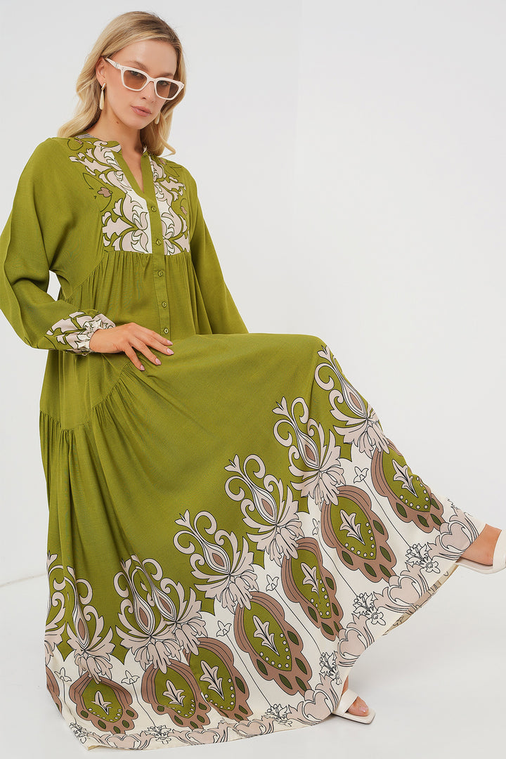 BGD Women Authentic Patterned Hijab Dress - Chartreuse Green - Worthing
