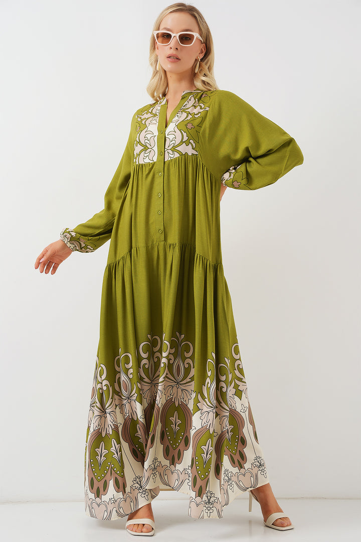 BGD Women Authentic Patterned Hijab Dress - Chartreuse Green - Worthing