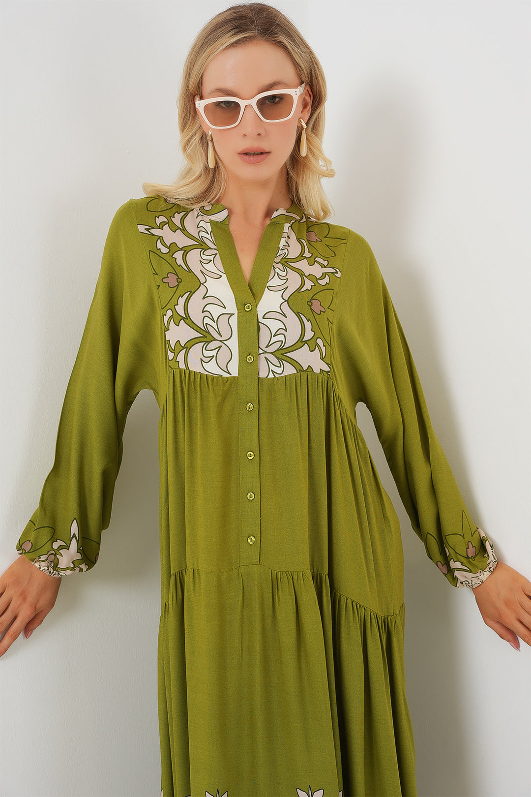BGD Women Authentic Patterned Hijab Dress - Chartreuse Green - Worthing
