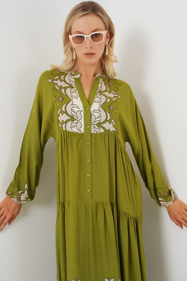 BGD Women Authentic Patterned Hijab Dress - Chartreuse Green - Worthing