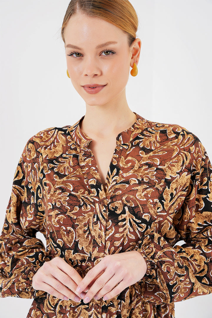 BGD Women Authentic Patterned Hijab Dress - Camel - Cascina