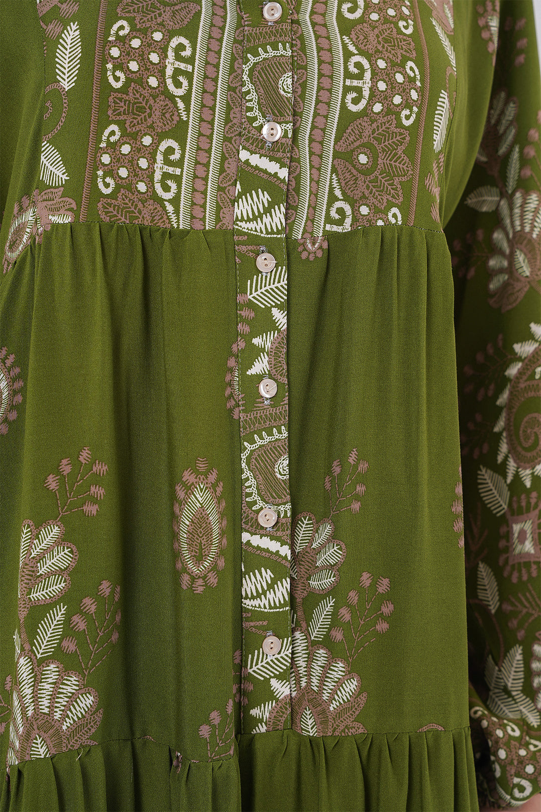 BGD Women Authentic Patterned Hijab Dress - Dark Khaki - Brighton