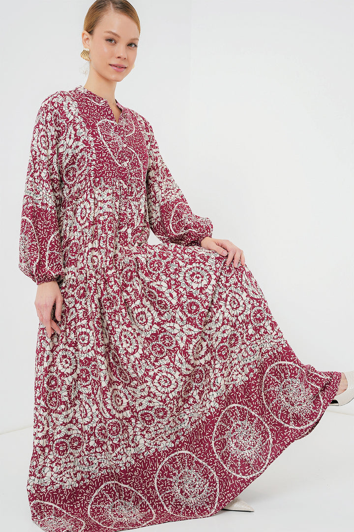 BGD Women Authentic Patterned Hijab Dress - E. Fuchsia - Margate