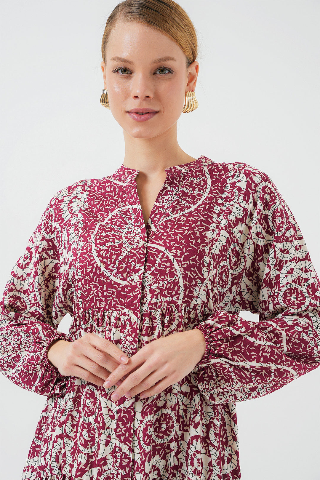 BGD Women Authentic Patterned Hijab Dress - E. Fuchsia - Margate