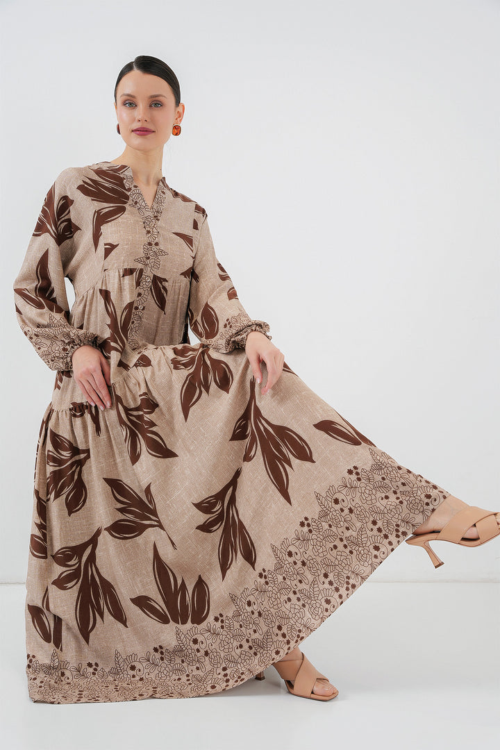BGD Women Authentic Patterned Hijab Dress - Light Beige - Bad Oeynhausen