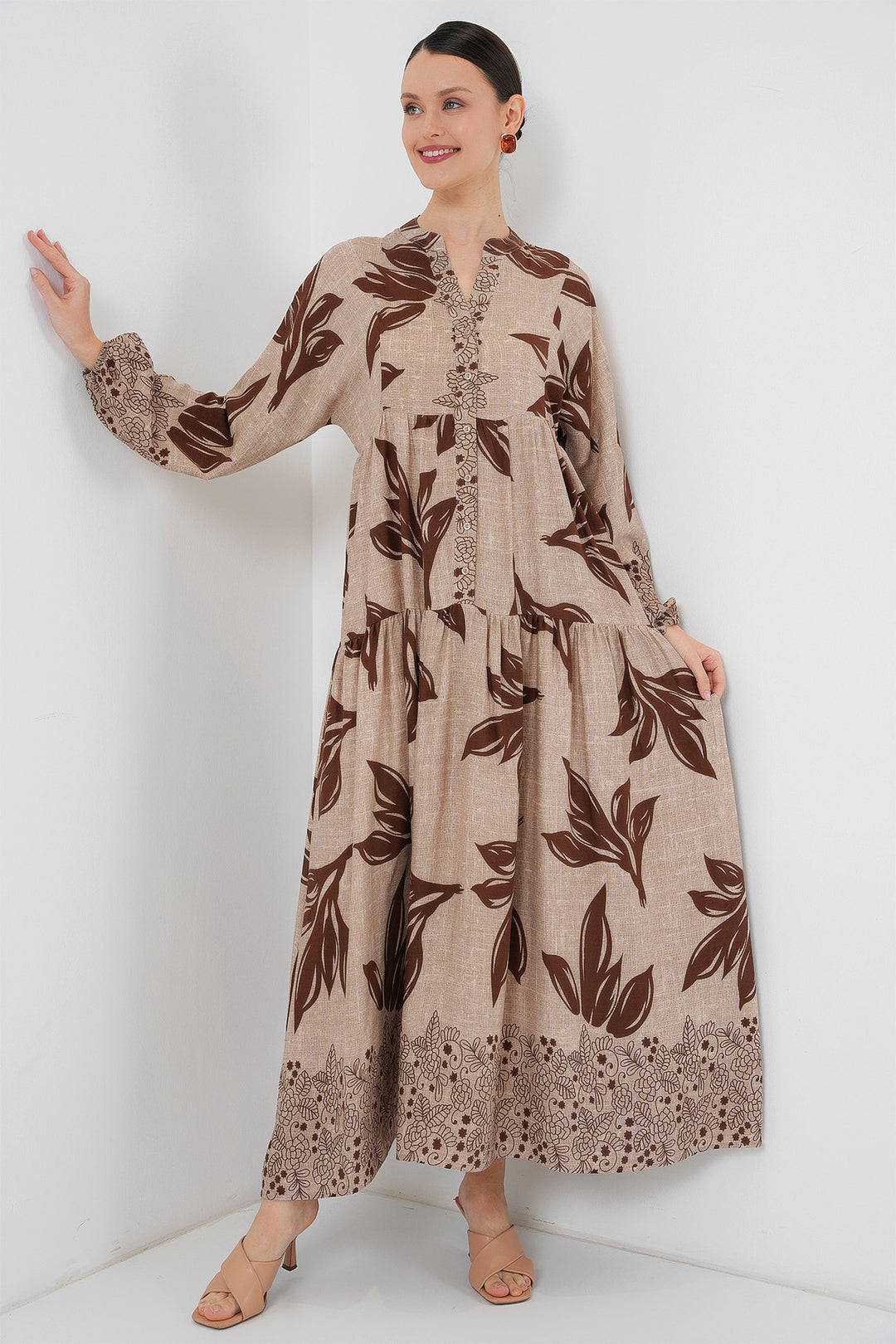 BGD Women Authentic Patterned Hijab Dress - Light Beige - Bad Oeynhausen