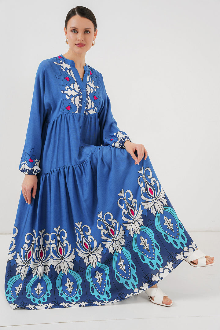 BGD Women Authentic Patterned Hijab Dress - F. Indigo - Cerignola