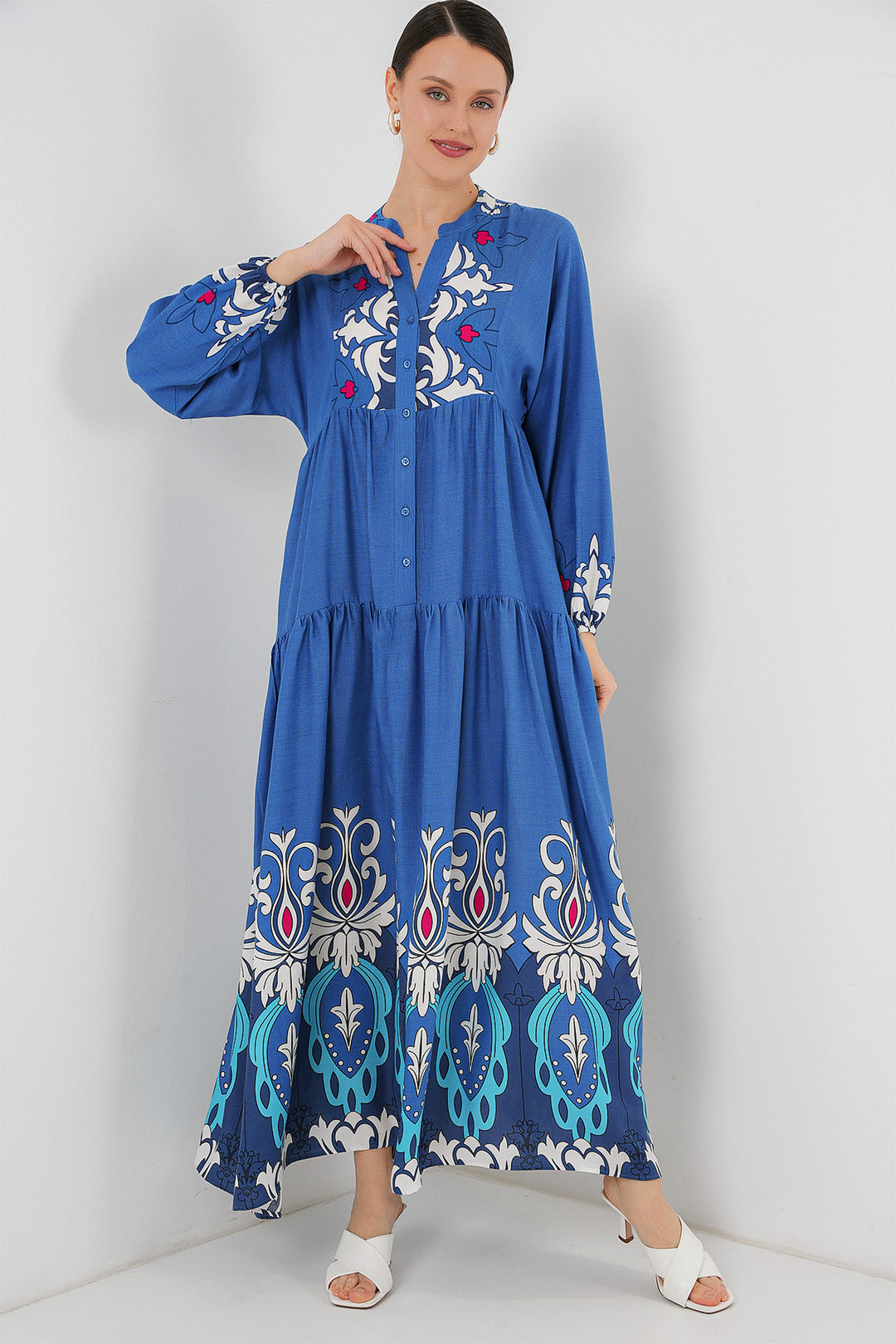 BGD Women Authentic Patterned Hijab Dress - F. Indigo - Cerignola