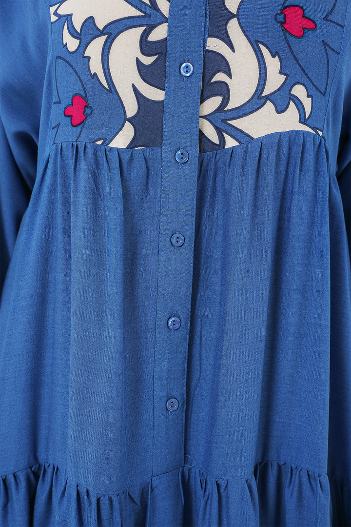 BGD Women Authentic Patterned Hijab Dress - F. Indigo - Cerignola