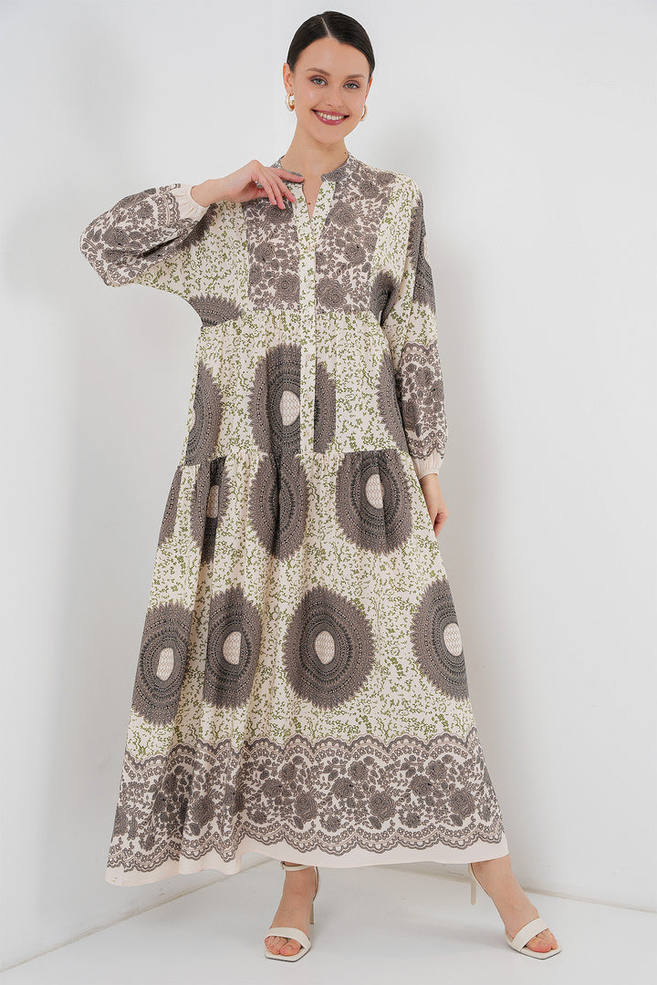 BGD Women Authentic Patterned Hijab Dress - DARK BROWN - Drogheda