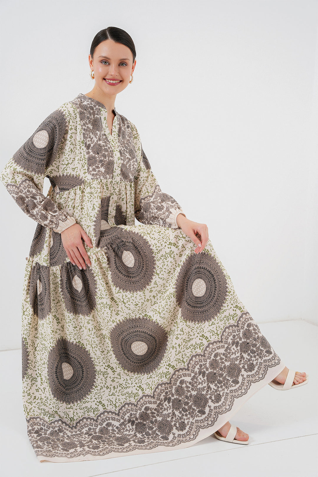 BGD Women Authentic Patterned Hijab Dress - DARK BROWN - Drogheda