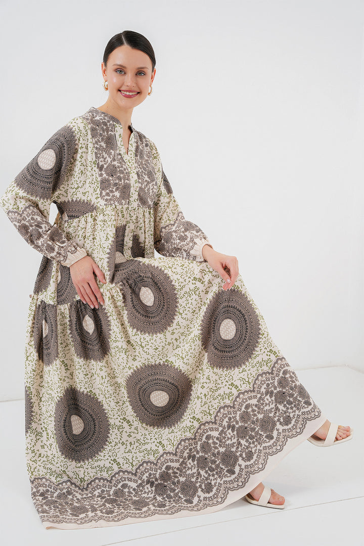 BGD Women Authentic Patterned Hijab Dress - DARK BROWN - Drogheda