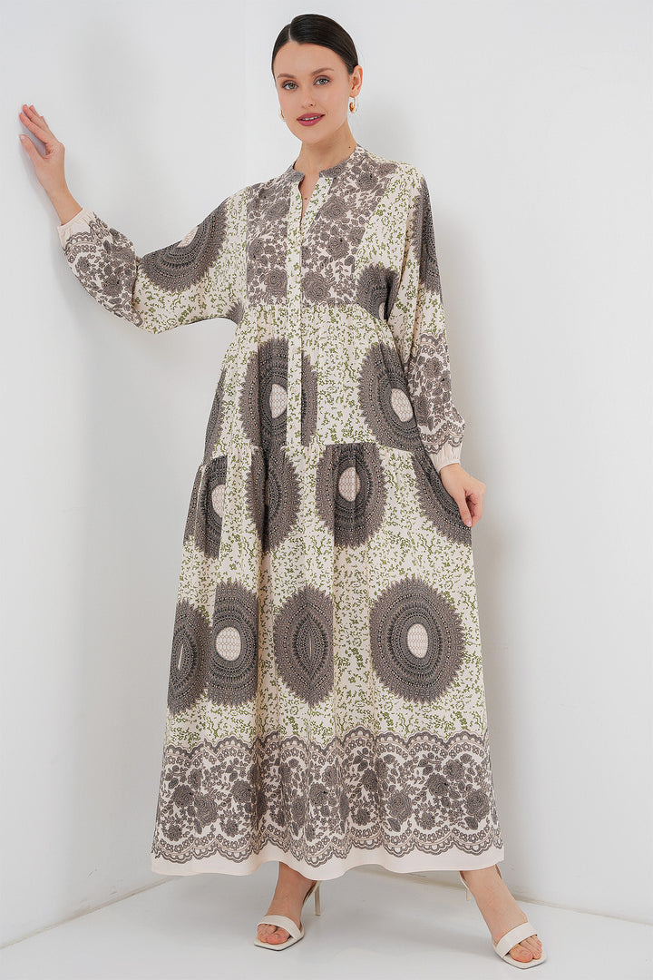 BGD Women Authentic Patterned Hijab Dress - DARK BROWN - Drogheda
