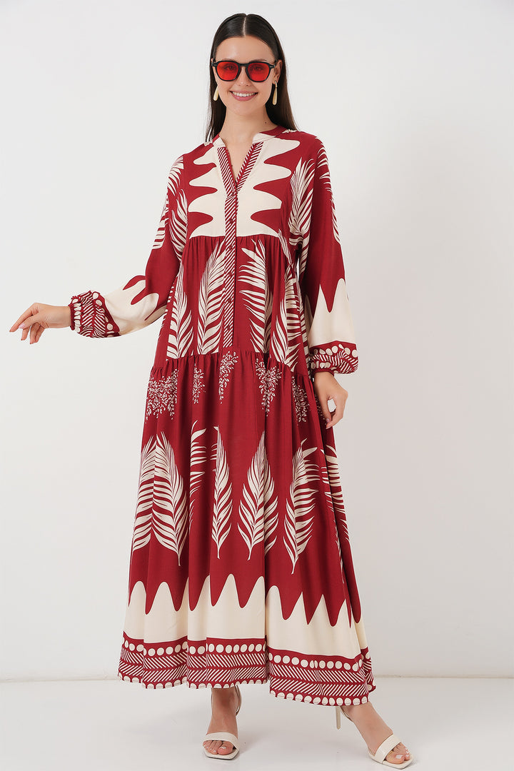 BGD Women Authentic Patterned Hijab Dress - Maroon - Waco