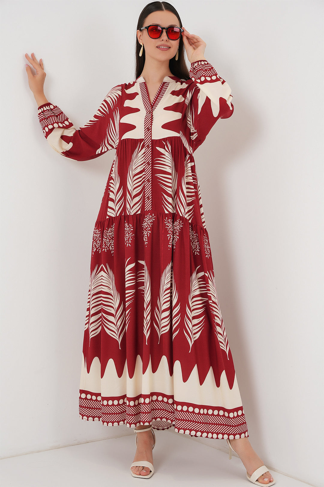 BGD Women Authentic Patterned Hijab Dress - Maroon - Waco