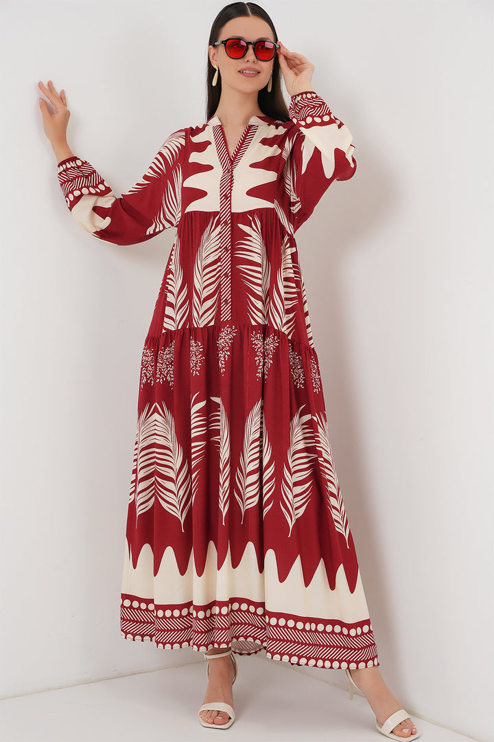 BGD Women Authentic Patterned Hijab Dress - Maroon - Waco