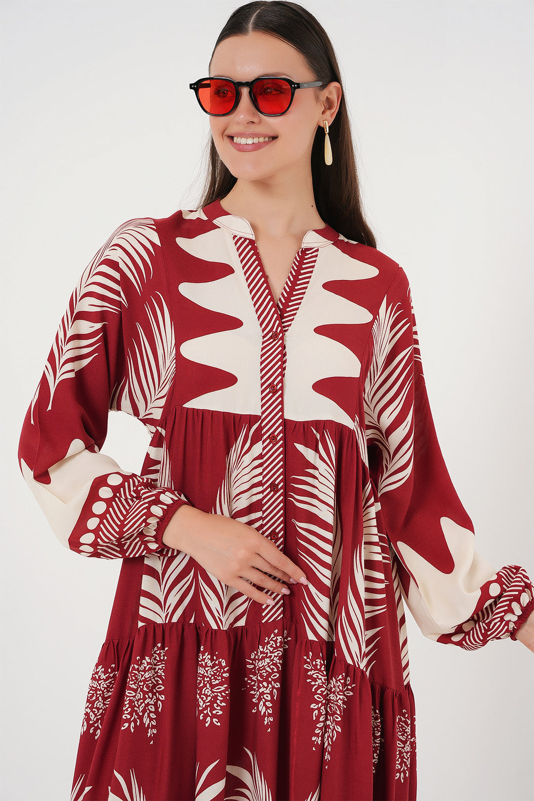 BGD Women Authentic Patterned Hijab Dress - Maroon - Waco