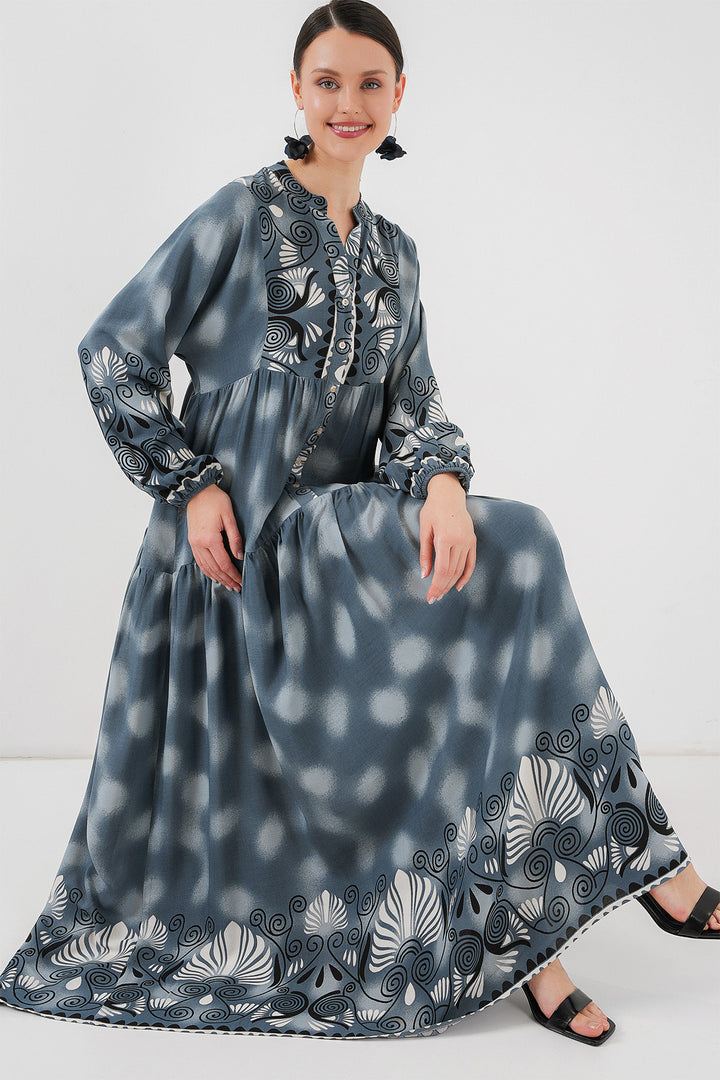 BGD Women Authentic Patterned Hijab Dress - Gray - Costa Mesa