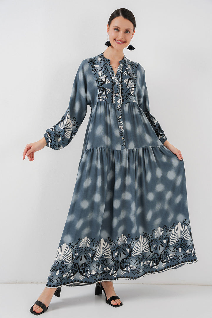BGD Women Authentic Patterned Hijab Dress - Gray - Costa Mesa