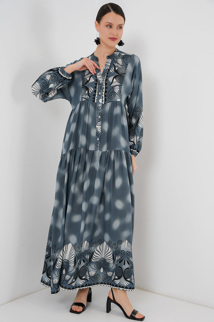 BGD Women Authentic Patterned Hijab Dress - Gray - Costa Mesa