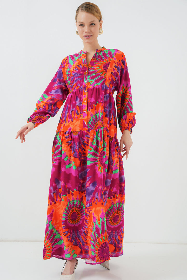 BGD Women Authentic Patterned Hijab Dress - H. Fuchsia - Famalicão