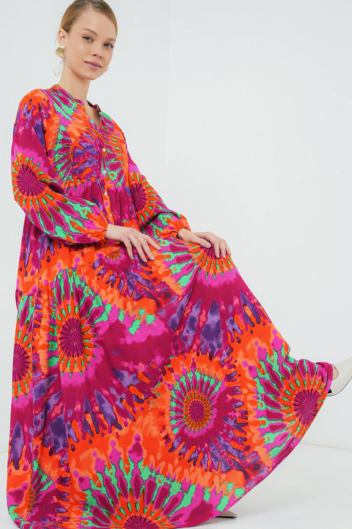 BGD Women Authentic Patterned Hijab Dress - H. Fuchsia - Famalicão