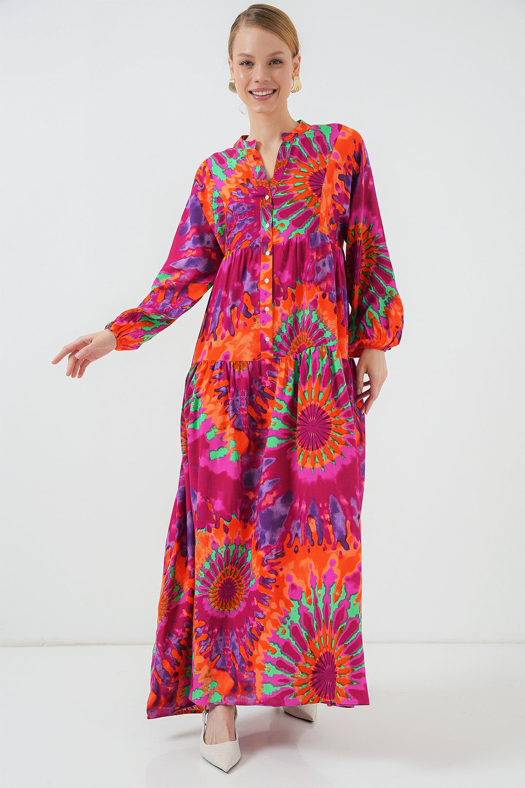 BGD Women Authentic Patterned Hijab Dress - H. Fuchsia - Famalicão