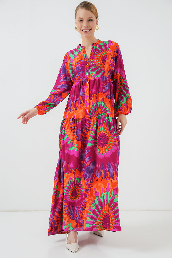 BGD Women Authentic Patterned Hijab Dress - H. Fuchsia - Famalicão
