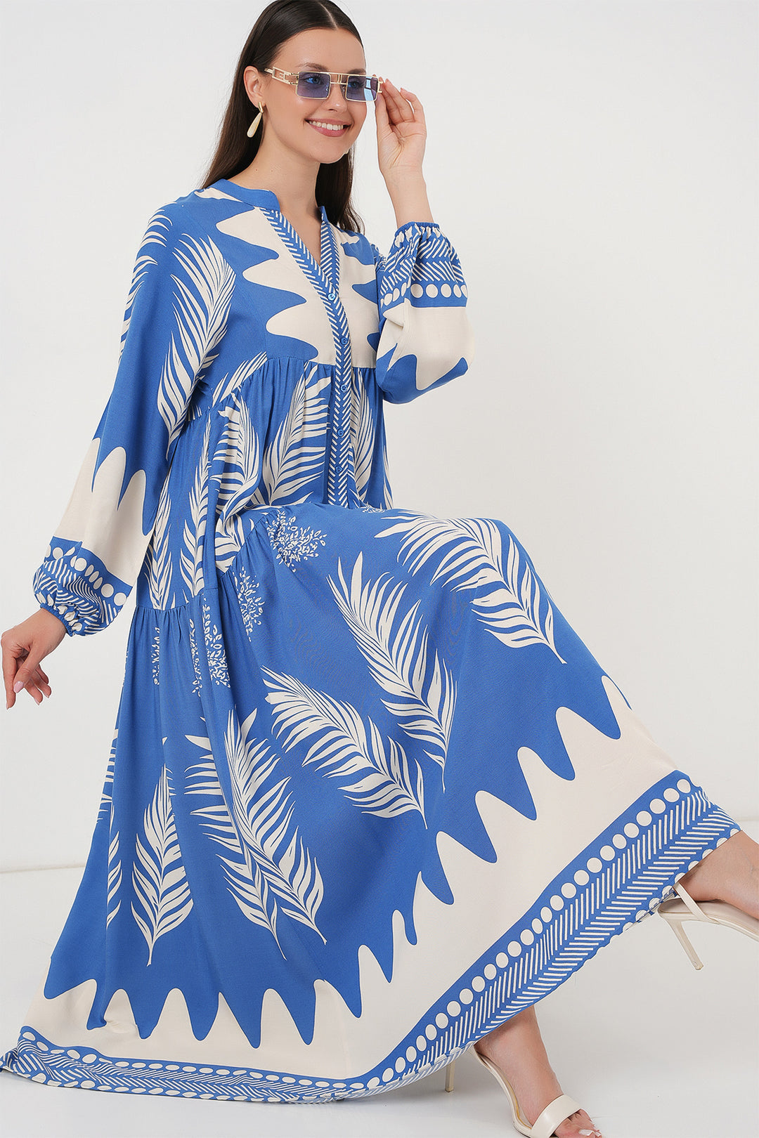 BGD Women Authentic Patterned Hijab Dress - H. Indigo - Schwäbisch Gmünd